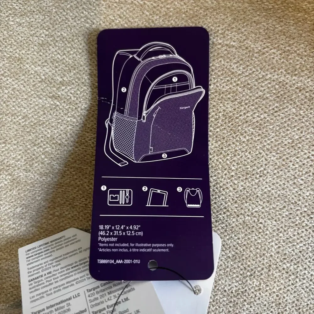 NEW NWT - Targus Sport Backpack Laptop Bag Black 20L